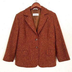 Max Mara Wool Blend Blazer Orange Size 14